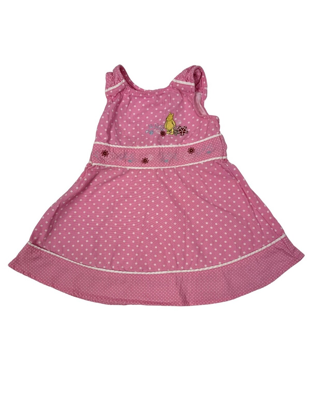 Vintage Classic Pooh Disney Pink Polka Dot Embroidered Dress Baby 18M